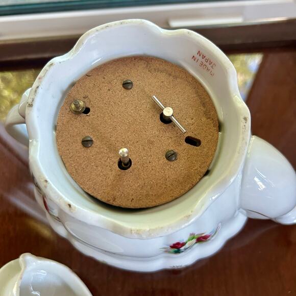 Vintage Floral Musical Teapot White Gold Accents Japan Porcelain - Picture 4 of 15